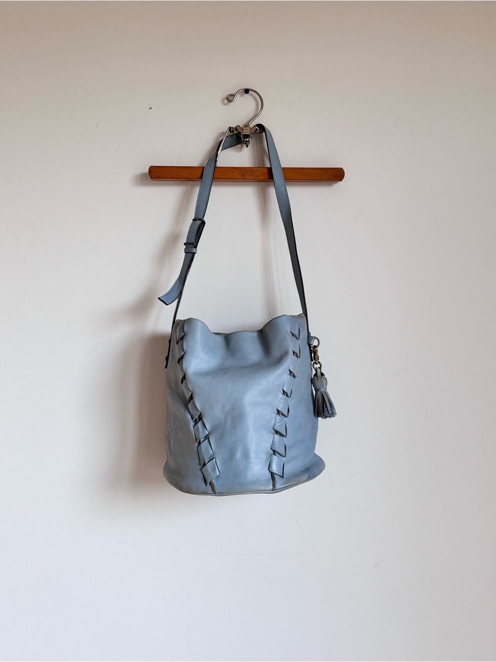 The Sak Light Blue Leather Shoulder Hobo with Braided Detail